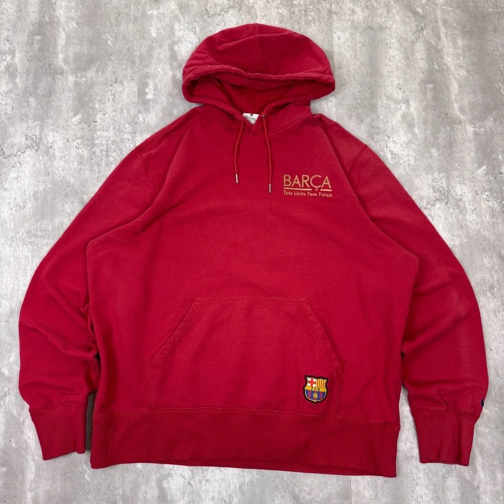 Nike FC Barcelona Hoodie Mens XL Red La‎ Liga Soccer Pullover World Cup Crest